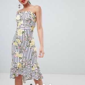 ASOS DESIGN stripe floral scuba bandeau midi dress